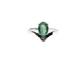 Silver Emerald Ring Natural Emerald Promise Ring Emerald Diamond AnniversaryRing - £40.87 GBP
