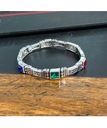 Bracelet Costume Jewelry Silver Brass Red Green Blue Stones Stretch Band - $533.37 MXN