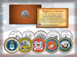 US ARMED FORCES State Quarter 5-Coin Set ARMY NAVY MARINES AIR FORCE COA... - $15.85