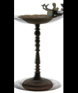 Rustic Cast Iron Fairy Pixie Sitting On Flower Dish Garden Bird Feeder B... - $78.99