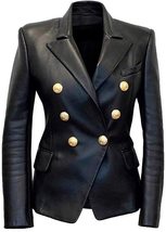 Trending Fashion Kim Kardashian Black Double Breasted Slim Fit Real Leather Jack - £78.31 GBP+