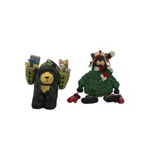 Lot of 2 Bear Themed Christmas Ornaments Woodland Wood and Resin - £19.78 GBP