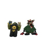 Lot of 2 Bear Themed Christmas Ornaments Woodland Wood and Resin - £19.46 GBP