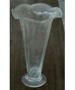 Nice Vintage Blown Glass Tall Ruffle Rim Footed Vase, LARGE SIZE VGC - £23.79 GBP