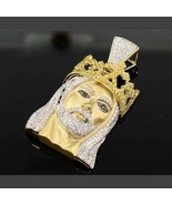 3.8 Karat Moissanit 14K Gelb Vergoldet Jesus Kopf Krone König Herren Anh... - €168,99 EUR