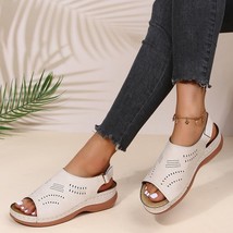 Women Sandals Zipper Platform Wedges Open Toe Solid Color Hollow Out Ladies Shoe - £26.23 GBP