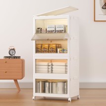 4 Tier 23Qt, Stackable Storage Containers With Wheels And Lids, Folding Storage  - £58.52 GBP