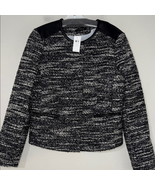 ANN TAYLOR Womens sz 10 black faux leather trim boucle jacket - $63.70