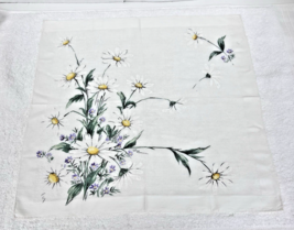 Vintage White Linen Handkerchief Large Daisy Purple Wildflowers Pattern 14" - $9.41