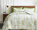7 Piece Botanical Bed In A Bag Queen, Green Leaves Yellow Flower On Gree... - £70.56 GBP
