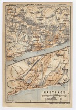 1910 Original Antique City Map Of Hastings / East Sussex / England - £21.58 GBP