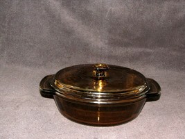 anchor hocking amber/brown glass 1.5 qt. casserole baking dish with lid. # 1937 - £14.75 GBP
