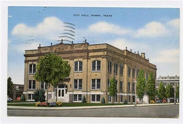 City Hall Pampa Texas Linen Kropp Postcard 1945 - £9.20 GBP