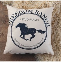 Freedom Ranch Stud Farm Throw Pillow Montana Yellowstone Dutton Decor 18x18 - £22.27 GBP