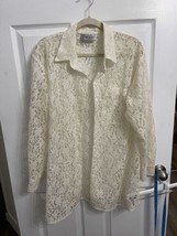 Vintage Long Sleeve Lace Button up Shirt Tunic White Cream Women’s Large... - £13.99 GBP