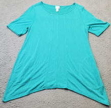 Weekends By Chico&#39;s Tunic Top Womens Size 1 Blue Asymmetrical Hem Short ... - £14.09 GBP