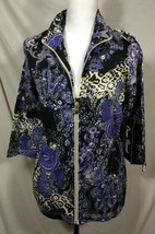 New Full Zip Stretch Shirt Womens Sz S ONQUE CASUALS Small Floral Leopard Jacket - £21.59 GBP