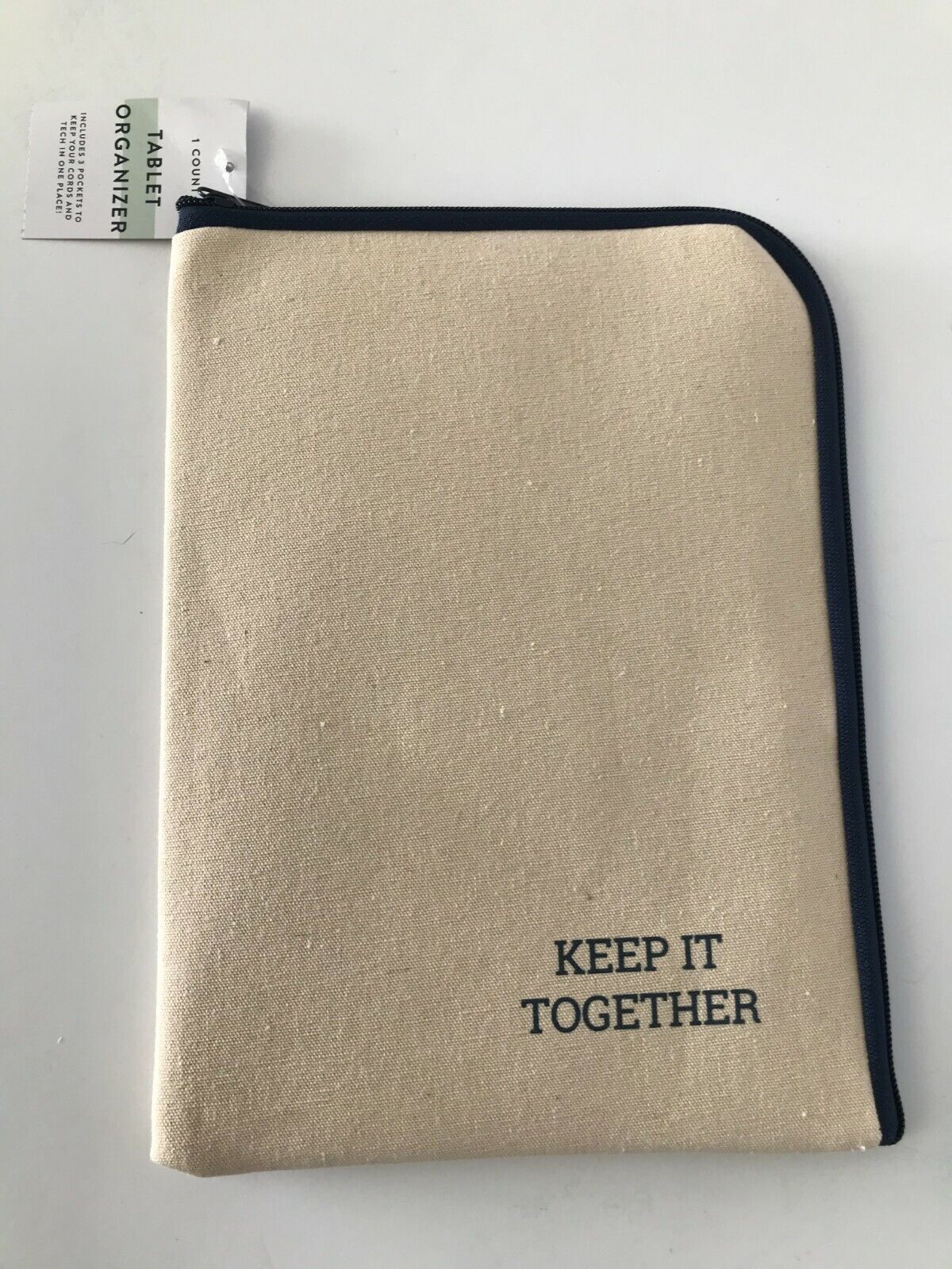 Keep It Together - 3 Pocket Canvas Tablet Organizer w/Zipper - Beige - NEW - $4.49