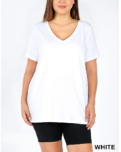 Zenana Outfitters 1X Cotton Rich Stretch Jersey V  Neck Boxy Tee Shirt White - £8.66 GBP
