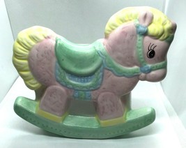 Vtg Planter LBK Nursery Ceramic Rocking Horse figurine Baby room decor succulent - £12.45 GBP