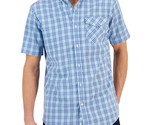 Club Room Men&#39;s Short-Sleeve Justin Plaid Tech Woven Shirt Island Blue-M... - $18.99