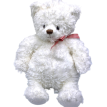 Hallmark White Plush Teddy Bear Stuffed Animal Plush W/ Red Gingham Bow #2718 - £20.33 GBP