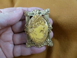 (CM20-32) WOMAN in hair band antique ivory colorCAMEO Pin Pendant JEWELRY cameos - $32.71