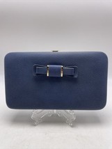 Wallet Womens Full Frame  Clutch Blue Pebbled Bow Dressy Phone Cards Syn... - £23.49 GBP