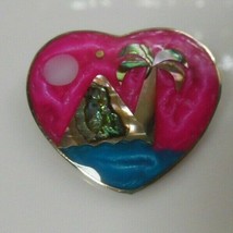 Alpaca Mexico Silver Pink/Blue Enamel Abalone Shell Inlay Heart Brooch - $24.26