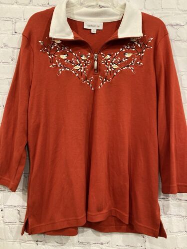 BRECKENRIDGE Women&#39;s XL Red Pullover Sweatshirt 1/4 Zip Collar Birds Emb... - $13.33
