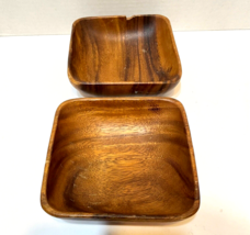Vintage Lot of 2 Square Wooden Salad Bowls 6 x 2&quot; One Bowl Has Chip - £8.48 GBP