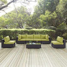 Convene 7 Piece Outdoor Patio Sectional Set Espresso Peridot EEI-2164-EXP-PER-SE - £2,360.57 GBP