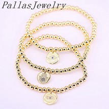 8Pcs Handmade 4MM Beads Balls Charm Gold Color Bracelet Bangles cz Jewelry For M - £42.94 GBP
