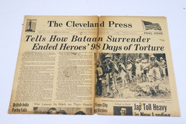 Vintage Apr 11 1942 WWII Cleveland Press Newspaper Bataan Surrender - £77.97 GBP
