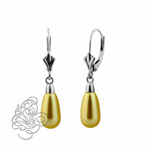 14K White Gold 11x6MM Peach Crystal Pear Drop Leverback Earrings - $167.37