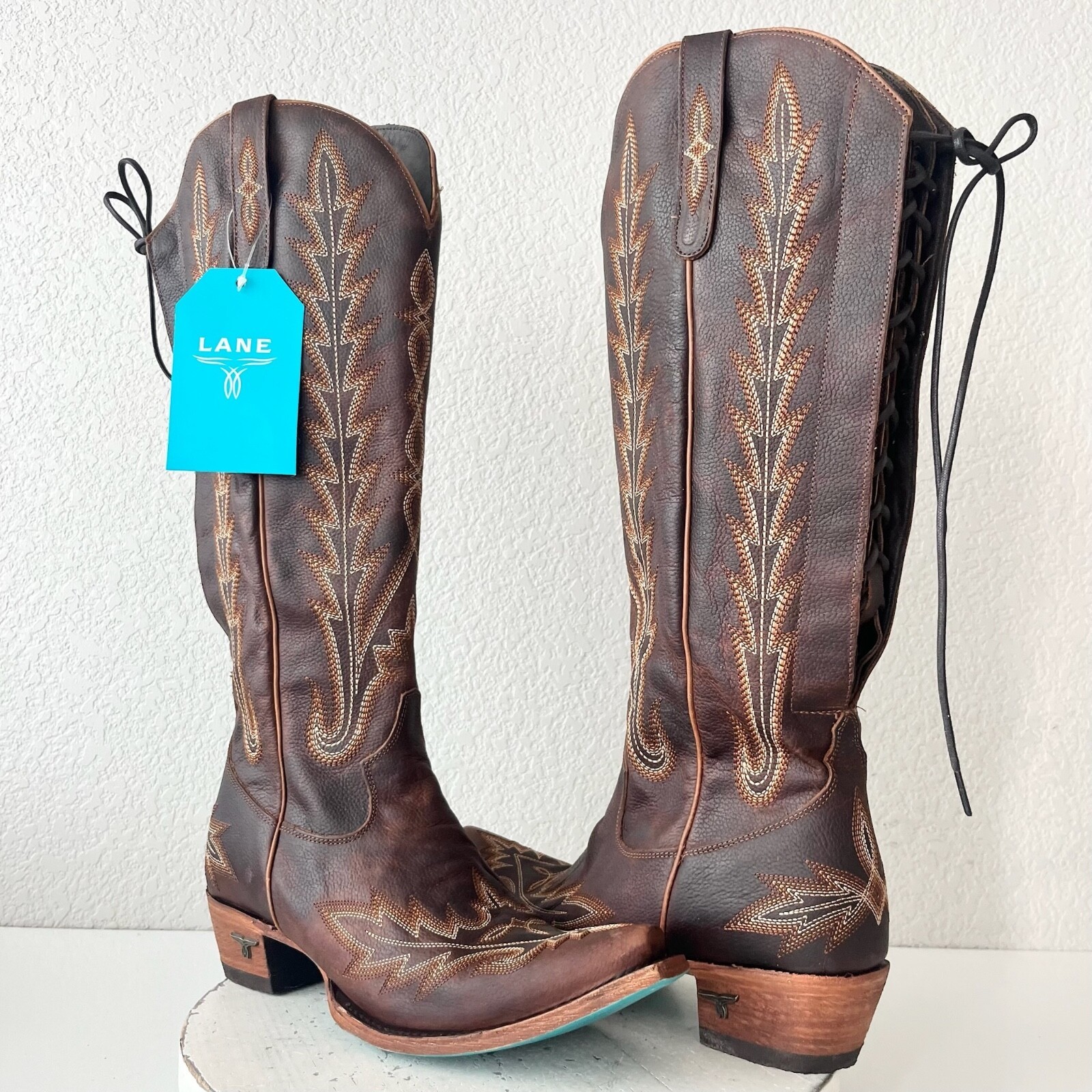 Lane LEXINGTON Knee High Womens Cowboy Boots 10 Brown Western Cowgirl La... - $391.05
