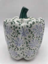 Jar Pepper Shaped Pottery Hand Painted Bell Blue Green 4&quot; w Lid Figural ... - £20.88 GBP