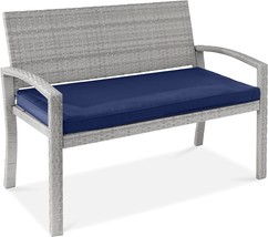 Best Choice Products Outdoor Bench 2-Person Wicker Garden Patio, Gray/Navy - £106.89 GBP