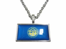 Thin Bordered Nebraska State Flag Pendant Necklace - $34.99