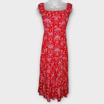 ABEL THE LABEL Red &amp; white floral smocked waist tiered maxi dress size s... - $37.74