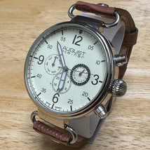 August Steinger Swiss Quartz Watch Men Silver Leather Analog Day Date Ne... - $45.59