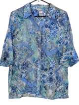 Bon Worth Sheer Button Up Top Sz S Floral 3/4 Button Tab Sleeve, Blues G... - £12.47 GBP
