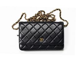 Authenic Black CHANEL Wallet On Chain - Gold Chain - Quilted Lambskin - £3,220.62 GBP