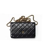 Authenic Black CHANEL Wallet On Chain - Gold Chain - Quilted Lambskin - £3,184.01 GBP