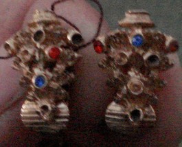 Gold Tone Clip On Earrings, Multi Colored Stones, Some Loose, Some Missing - £3.88 GBP