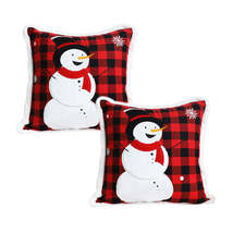 SOGA Set of 2 Holiday Snowman 45cm Decorative Pillow Covers (Red Plaid) - $1,390.25 MXN