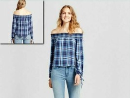 Mossimo Supply Co Blue Plaid Off The Shoulder Top NWOT Various Sizes - $14.50