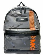 Michael Kors Kent Gray Nylon Large Backpack Camo Neon Orange 37F0LKNB2U $398 FS - £109.17 GBP