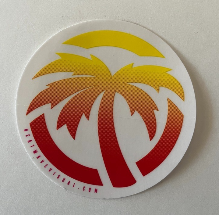 Authentic HEATWAVE Visual STICKER 3 1/2&quot; round Palm logo Yellow Red Awes... - $2.96