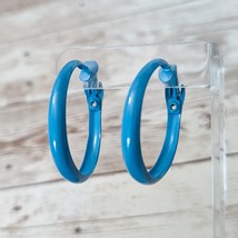 Vintage Clip On Earrings Large Retro Very Blue Hoops - £10.96 GBP